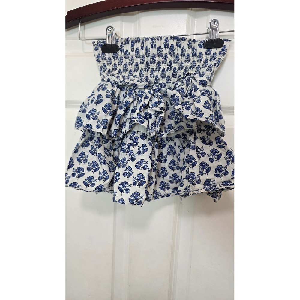 Janie and Jack Skirt Girls 10 Blue White Floral Smocked Tiered Ruffle Cotton - Picture 2 of 7